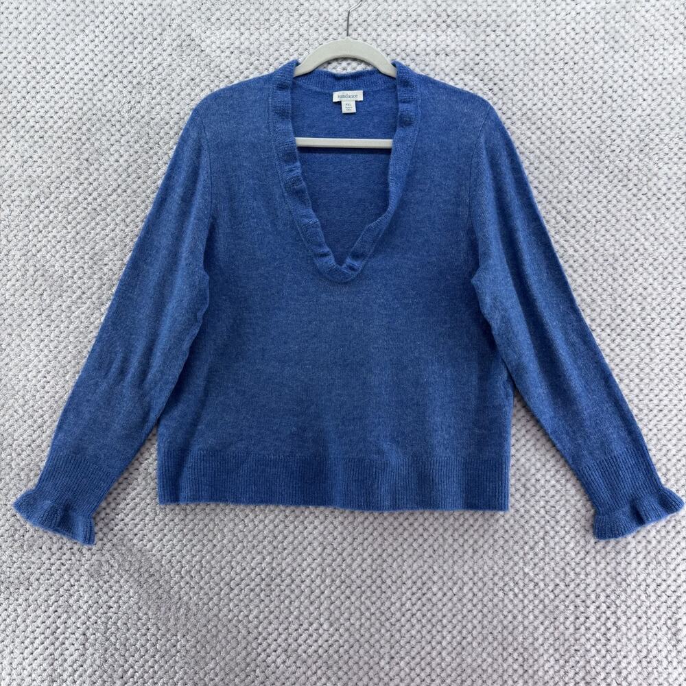 Sundance Sweater Womens PXL Blue Knit Pullover V-Neck Long Sleeve Flutter Preppy